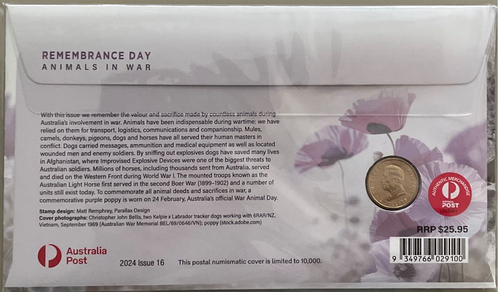 Pnc Australia Remembrance Day Animals In War Ram $2 Commemorative Coin  stamp collectible [Barcode 9349766029100] - Main Image 2