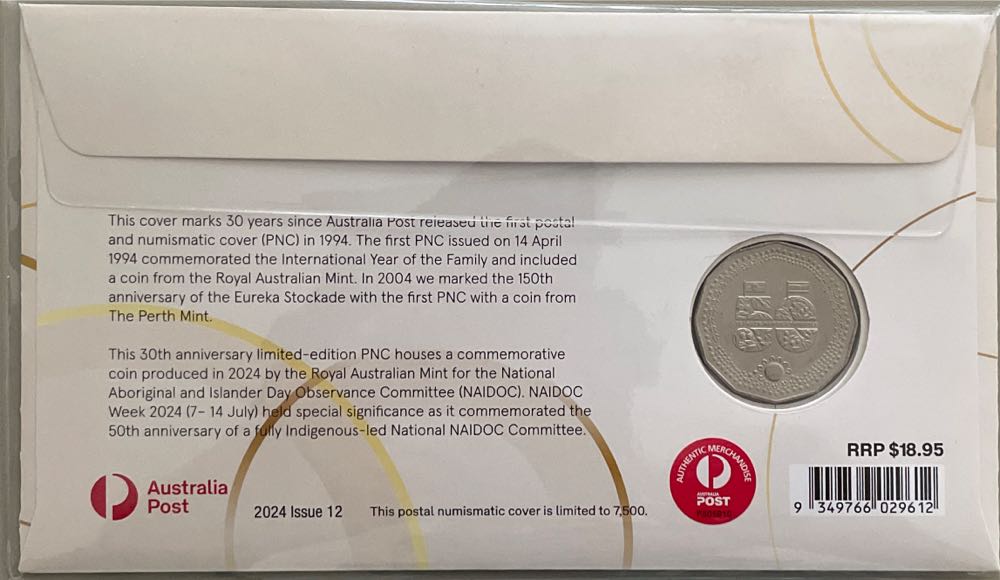 Pnc Australia 30 Years Of Postal Numismatic Covers Ram 50c Circulating Coin Celebrating  stamp collectible [Barcode 9349766029612] - Main Image 2