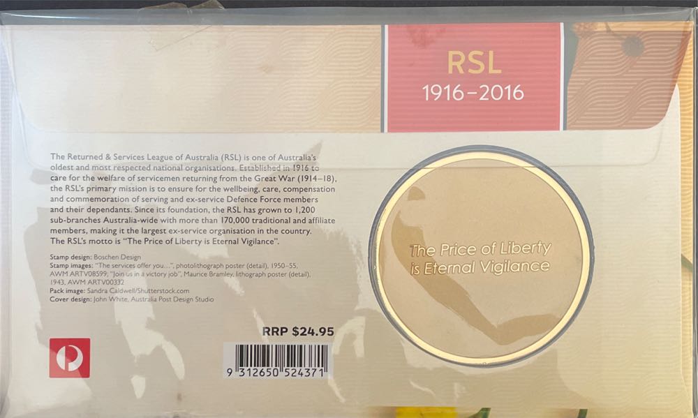 Australia Rsl Centenary Medallion  stamp collectible [Barcode 9312650524371] - Main Image 2