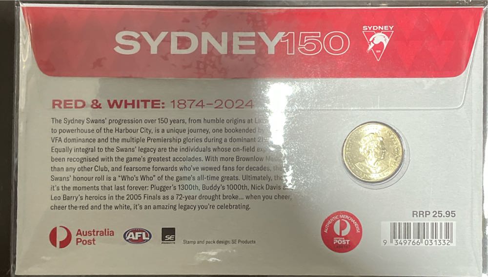 Pnc Australia Afl Sydney Swans Football Club 150 Years Ram $1 Coin  stamp collectible [Barcode 9349766031332] - Main Image 2