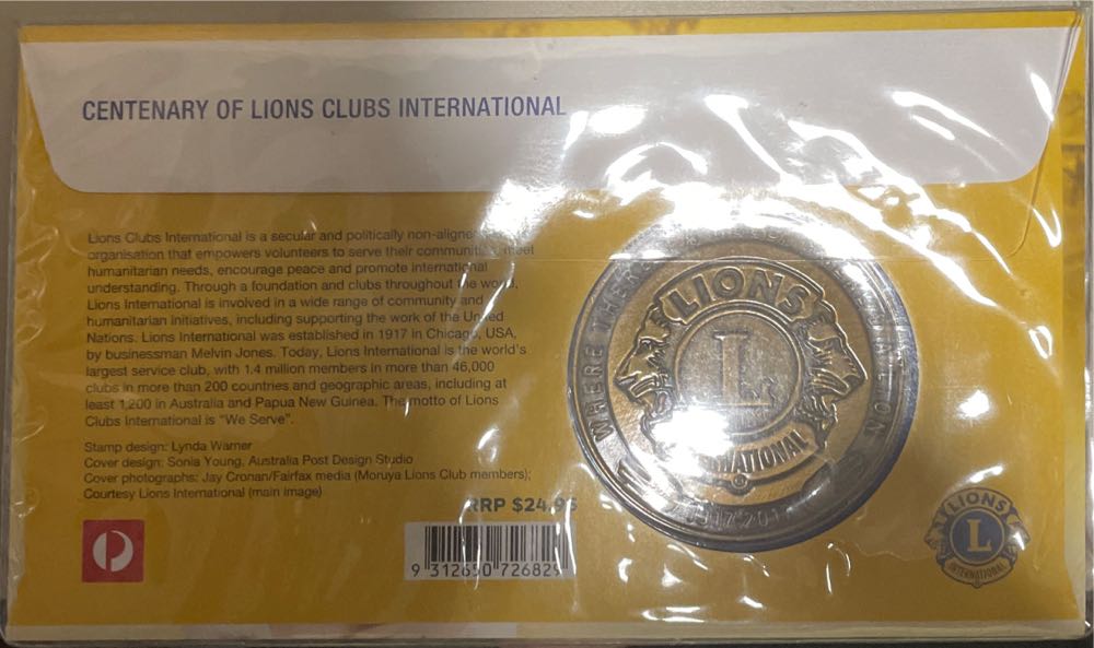 Australian Pnc Cover: Centenary Of Lions International Medallion  stamp collectible [Barcode 9312650726829] - Main Image 2
