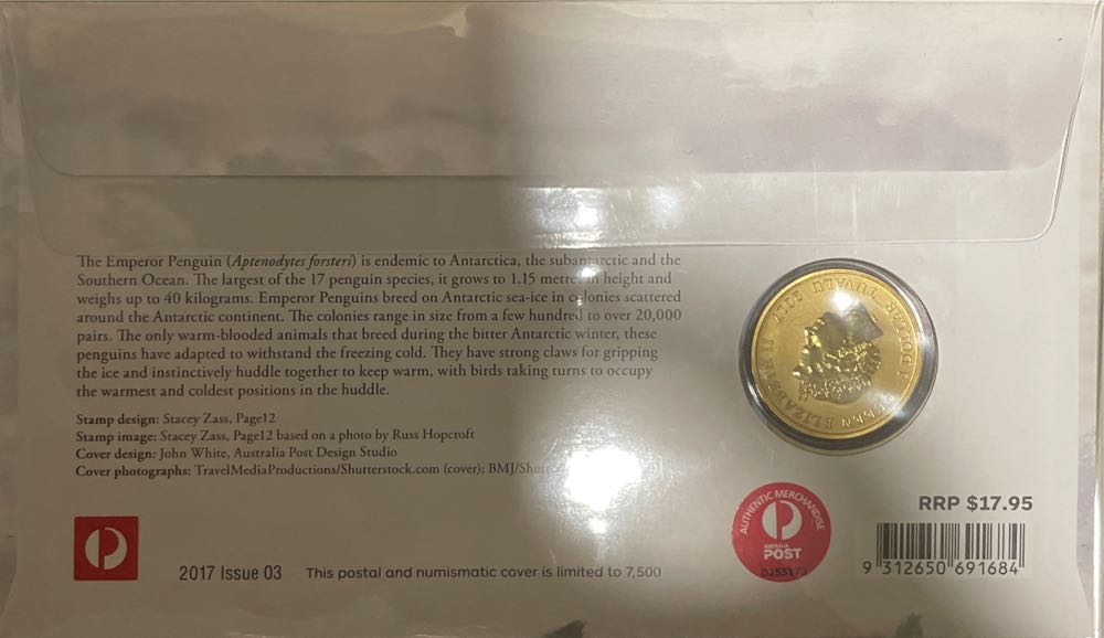 Pnc: $1 Tuvalu Emperor Penguins Pnc Coin Antarctic Aat  stamp collectible [Barcode 9312650691684] - Main Image 2