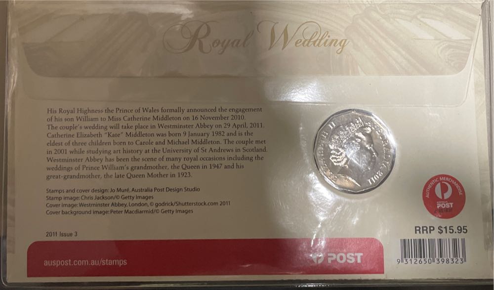 Australian Pnc: 50 Cent Coin Royal Wedding Prince William & Miss Catherine #m857 Pnc 50c ” Catherine`  stamp collectible [Barcode 9312650398323] - Main Image 2