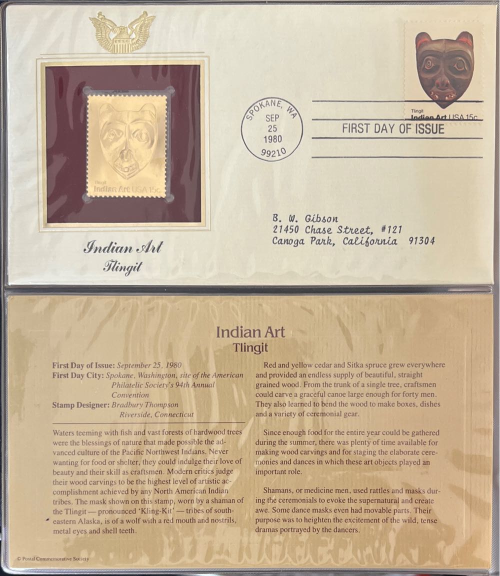 Indian Art Chilkat Tlingit 1st Day of Issue Sept. 25,1980 Bradbury Thompson  stamp collectible - Main Image 2