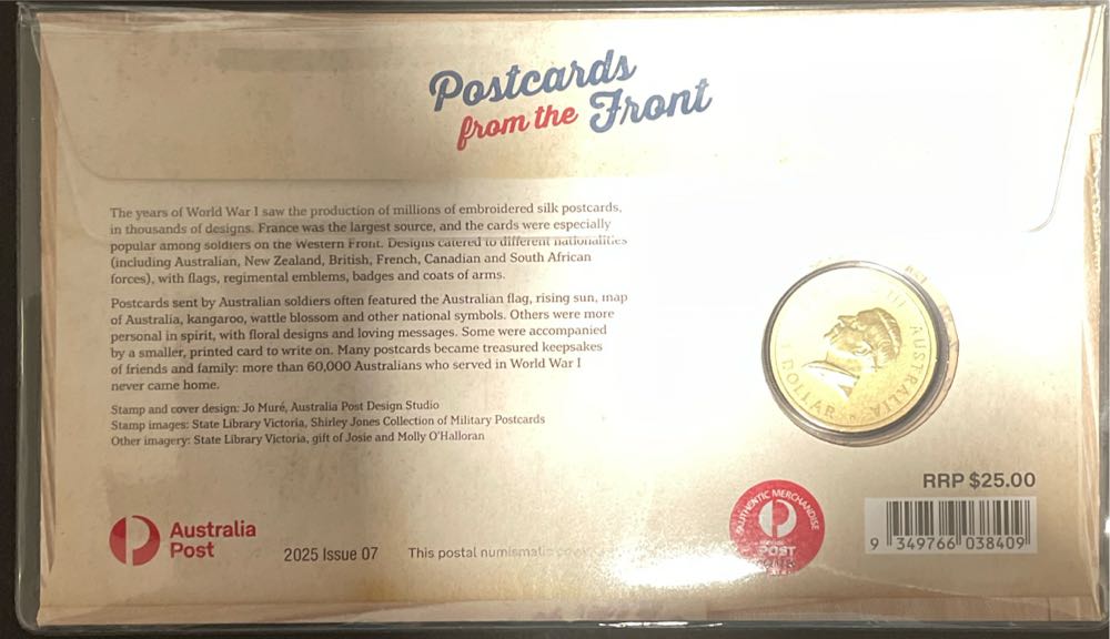 Postcards From The Front Anzac Pnc $1  stamp collectible [Barcode 9349766038409] - Main Image 2