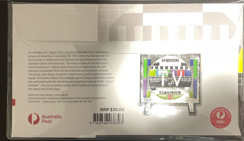 Colour Television 50 Years Medallion Fdc Wollongong Nsw 2500 Pm  stamp collectible [Barcode 9349766038393] - Main Image 2