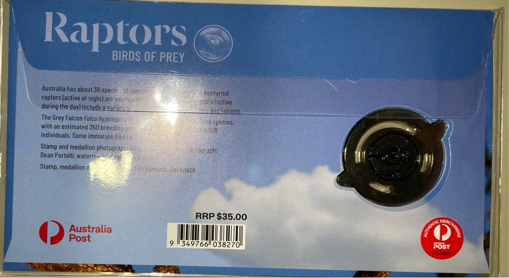 Raptors Birds Of Prey Grey Falcon Medallion  stamp collectible [Barcode 9349766038270] - Main Image 2