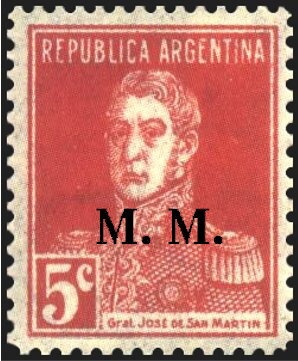 José de San Martín (1778-1850), overprinted M.J.I.