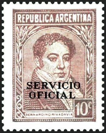 Bernardino Rivadavia (1780-1845), ovpt. "M.G."