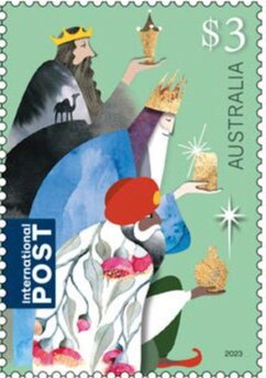 Overprinted in gold font without serif