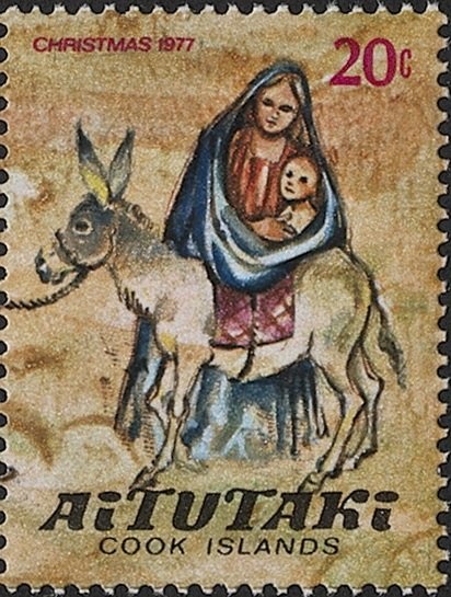 Mary and Jesus on donkey, surcharged +1c