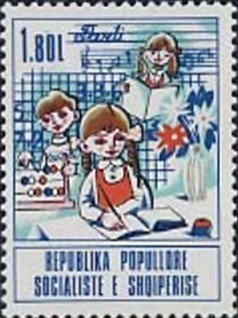 Enver Hoxha and flags