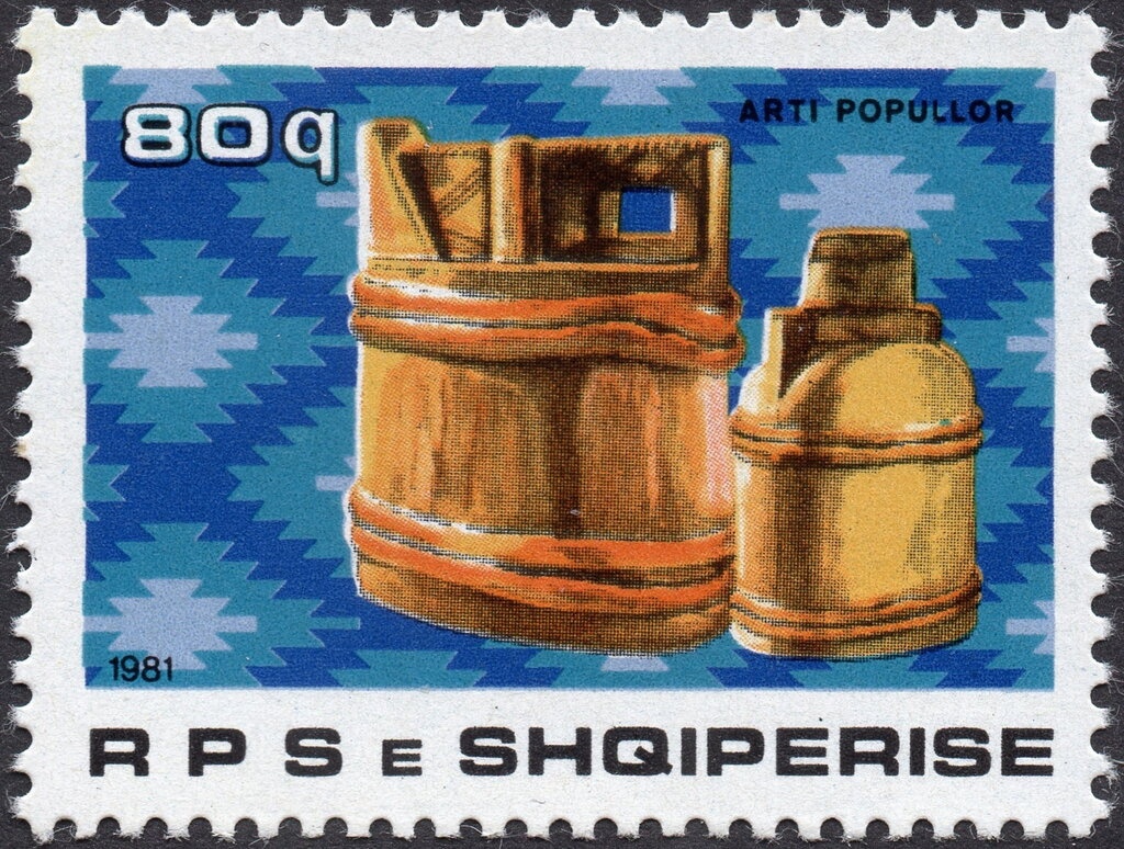 King Zog and Airplane over Tirana, overprinted