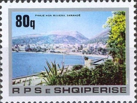 Albanian flag blowing in wind