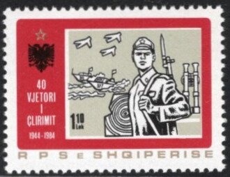 Albanian flag blowing in wind