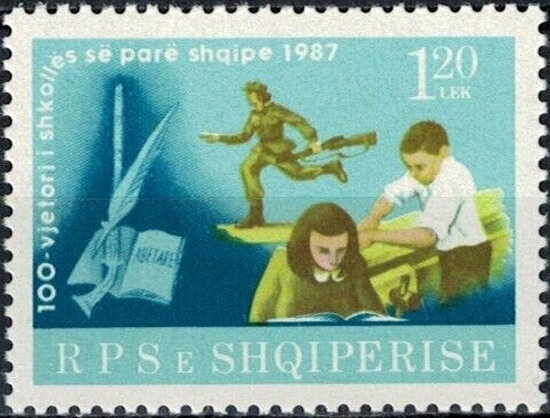 Albanian flag blowing in wind