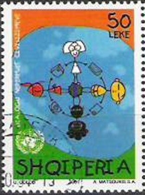 Albanian flag blowing in wind