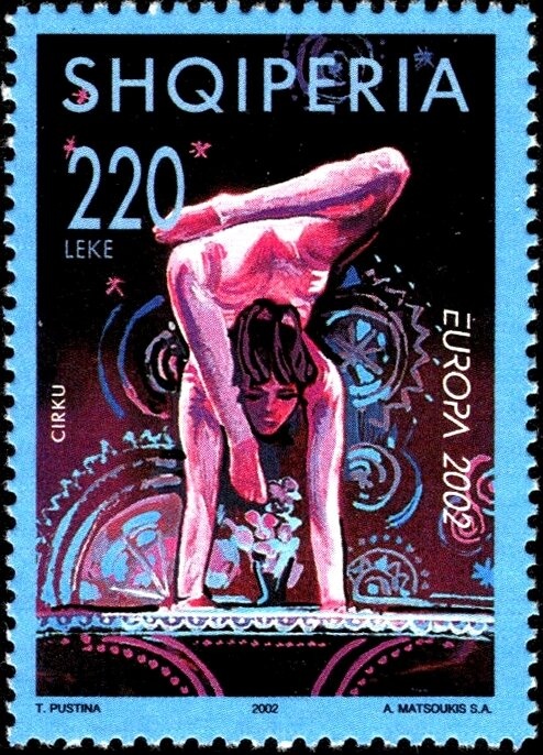 Albanian stamps and Clock Tower of Tirana