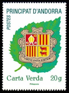 Coat of arms (stone carving) at the old town hall of Andorra