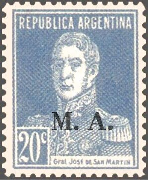 100 years of Argentine Post, San Martín, ovpt. “M.O.P.”