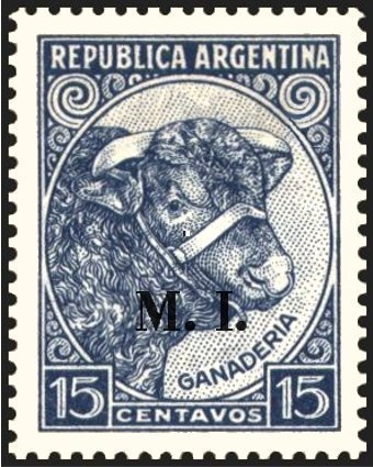 Cattle (Bos primigenius taurus), ovpt. "M.J.I."