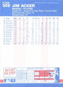 Jim Acker  baseball card collectible - Main Image 2