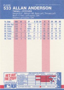 Allan Anderson  baseball card collectible - Main Image 2