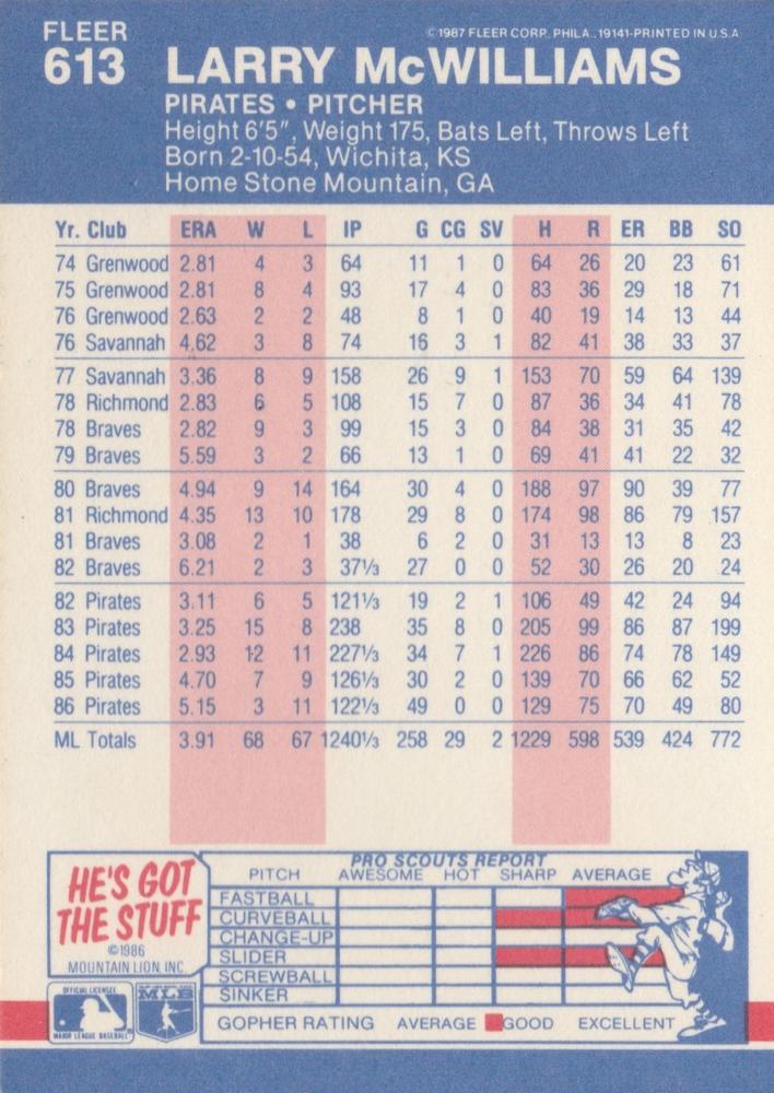 Larry McWilliams  baseball card collectible - Main Image 2