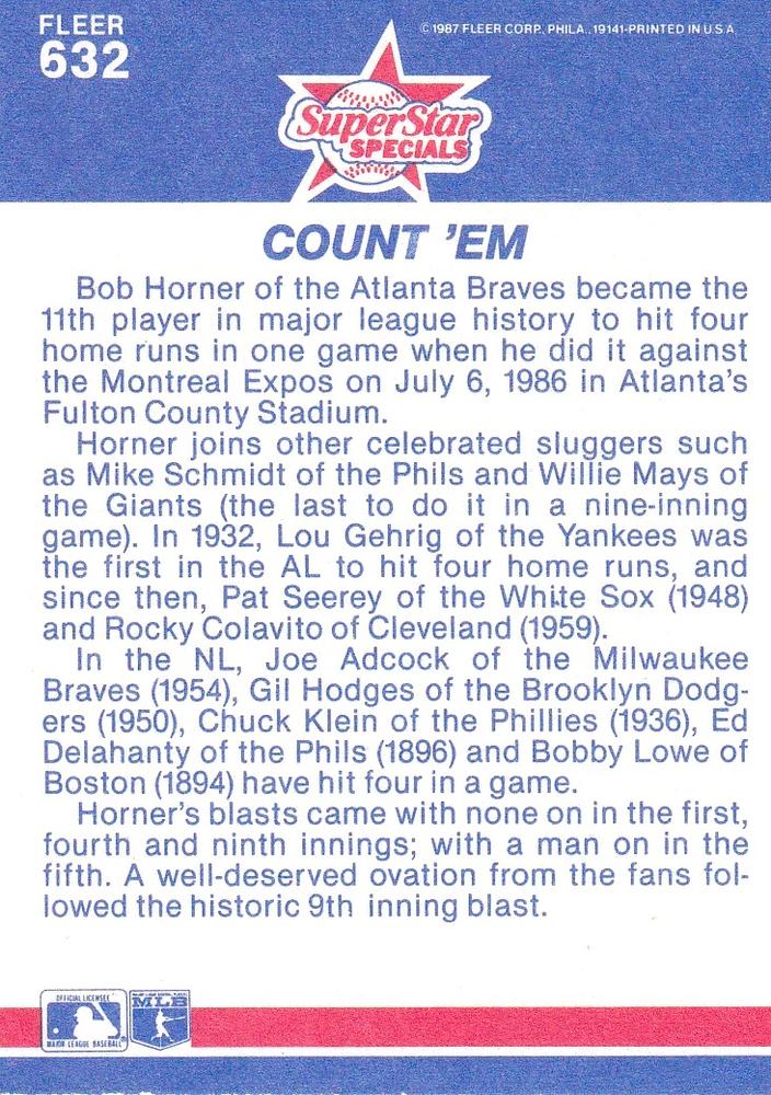 Count ’Em: 4 HR’s in One Game (Bob Horner)  baseball card collectible - Main Image 2