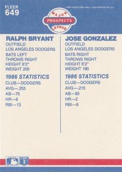 Ralph Bryant / Jose Gonzalez  baseball card collectible - Main Image 2