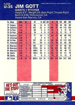 Jim Gott  baseball card collectible - Main Image 2