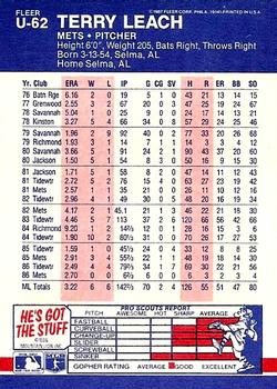 Terry Leach  baseball card collectible - Main Image 2