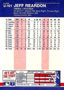 Jeff Reardon  baseball card collectible - Main Image 2