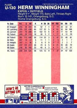 Herm Winningham  baseball card collectible - Main Image 2
