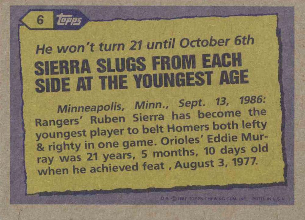 Ruben Sierra  baseball card collectible - Main Image 2