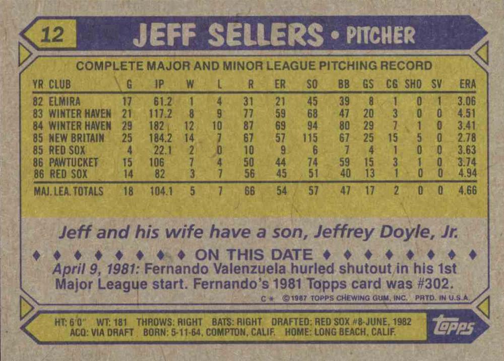 Jeff Sellers  baseball card collectible - Main Image 2