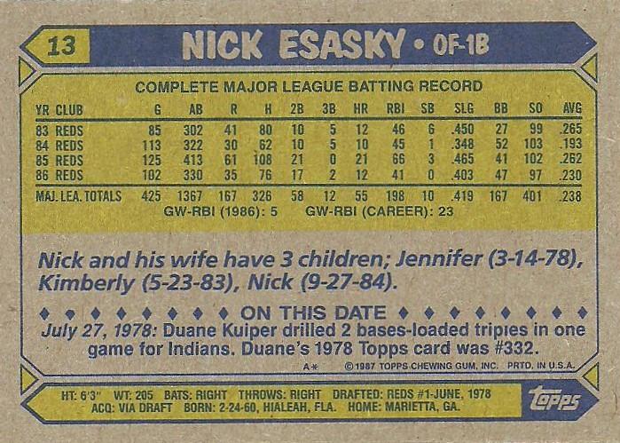 Nick Esasky  baseball card collectible - Main Image 2