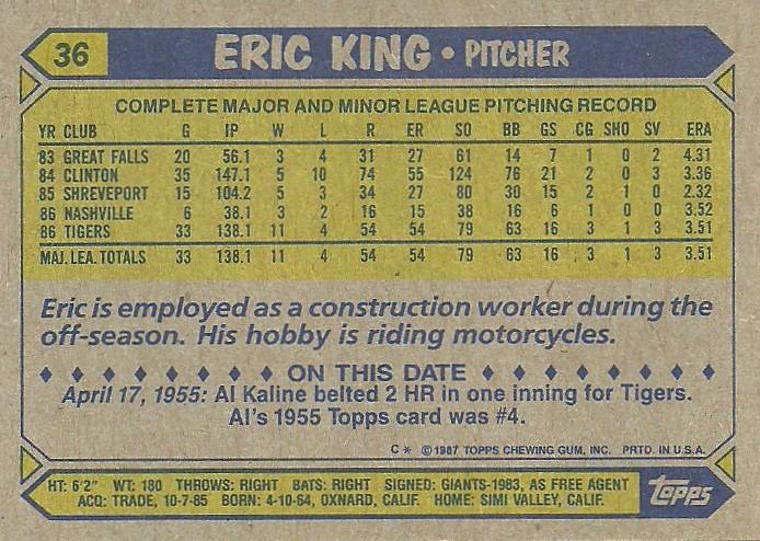 Eric King  baseball card collectible - Main Image 2