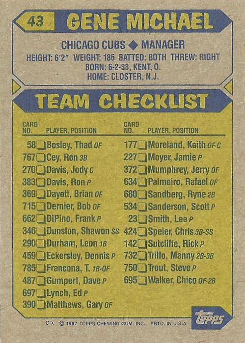 Gene Michael  baseball card collectible - Main Image 2