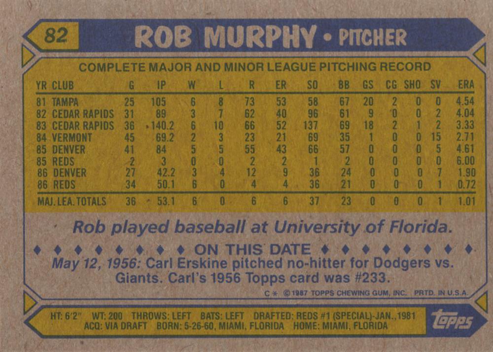 Rob Murphy  baseball card collectible - Main Image 2