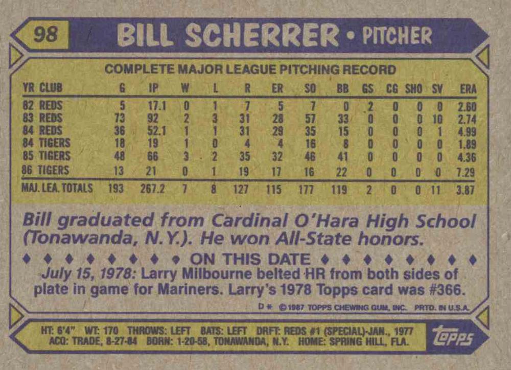 Bill Scherrer  baseball card collectible - Main Image 2