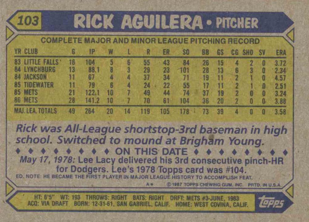 Rick Aguilera  baseball card collectible - Main Image 2
