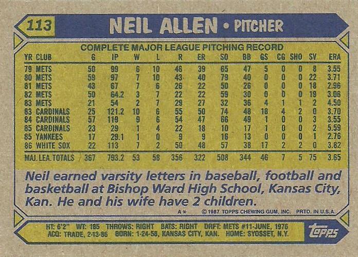 Neil Allen  baseball card collectible - Main Image 2