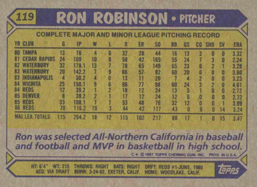 Ron Robinson  baseball card collectible - Main Image 2