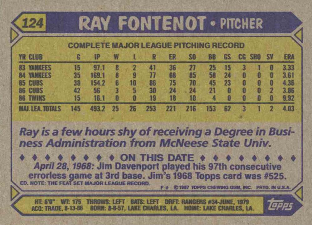 Ray Fontenot  baseball card collectible - Main Image 2