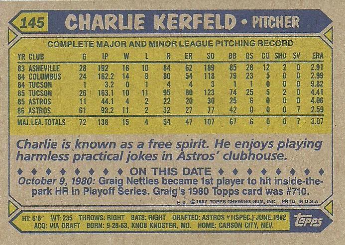 Charlie Kerfeld  baseball card collectible - Main Image 2