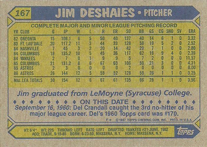 Jim Deshaies  baseball card collectible - Main Image 2