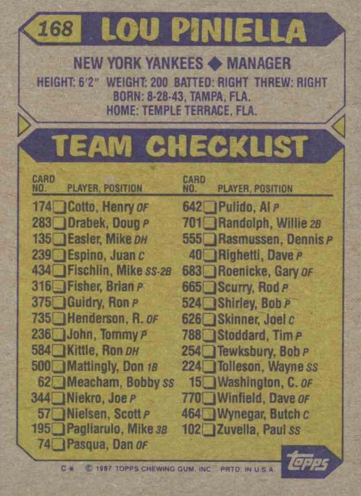 Lou Piniella  baseball card collectible - Main Image 2