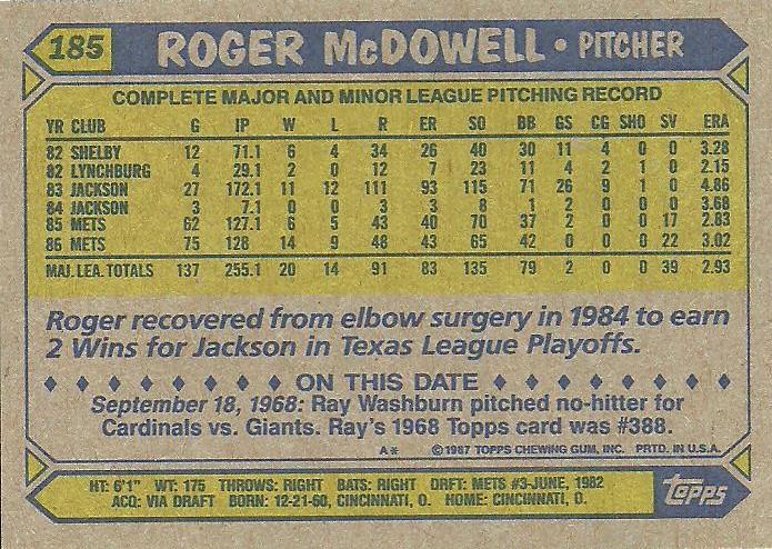 Roger McDowell  baseball card collectible - Main Image 2