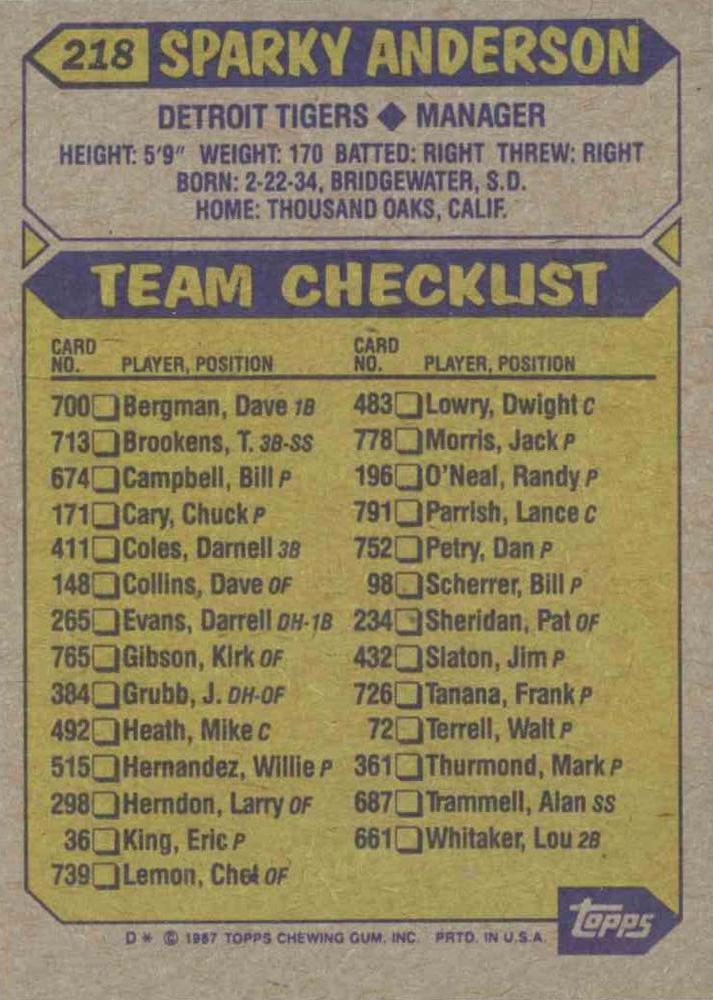 Sparky Anderson  baseball card collectible - Main Image 2